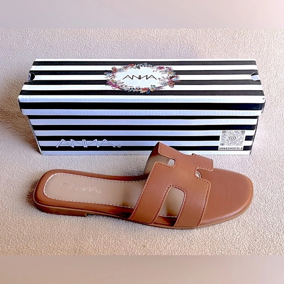 Vegan Leather Sandal Slides Brown - Picture 1 of 3